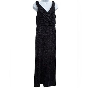 Unithorse ladies navy blue shimmering texture sleeveless front split gown dress